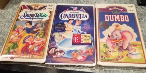 WALT DISNEHY VHS LOT MASTERPIECE DUMBO CINDERELLA SNOW WHITE NEW - Picture 2 of 2