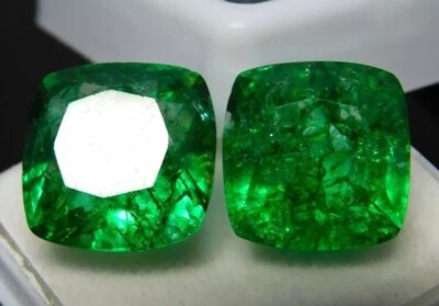 Natural Colombian Green Emerald  7-9 Ct Pair of Certified Cushion Gemstone Loose