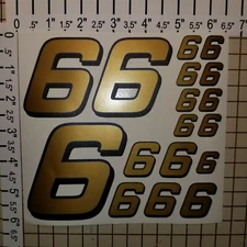 Gold w/ blue / black #6's  Racing Numbers Vinyl Decal Sheet 1/10- 1/12 Bolink