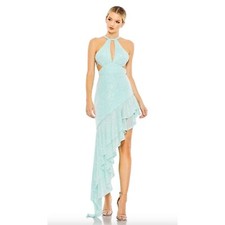 MAC DUGGAL 11274 Mac Duggal Sequin Haler Cut Out Ruffle Asymmetrical Dress Sz 2