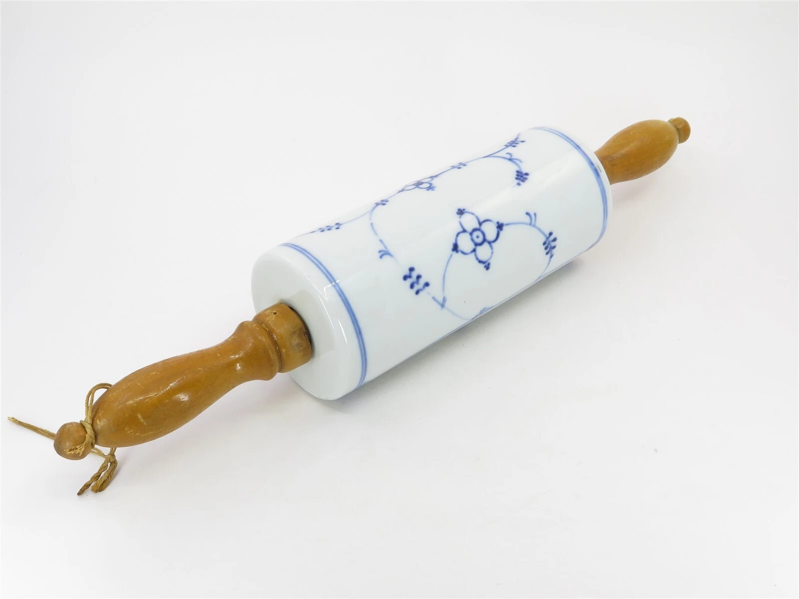 Vintage Mid Century Modern Porcelain Blue & White Rolling Pin 15.5"