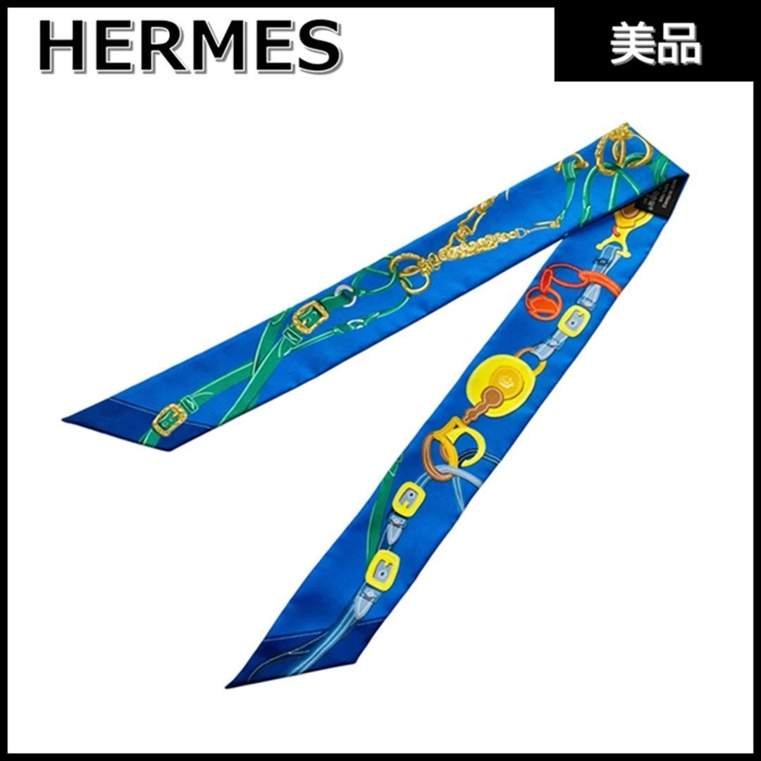 Hermes — HERMES Twilly Brides de Gala Silk Scarf Blue Multicolor 33.5in x 2in