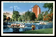Postcard Lake in Public Garden, Swan Boats & Ritz Carlton Hotel, Boston, MA