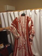 Kimono Robe Red and Beige Floral Design Large