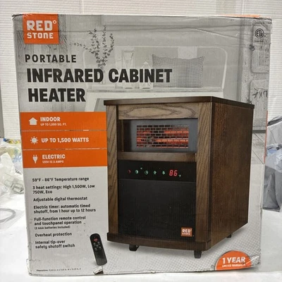 RedStone portable Infrared cabinet heater Brown Wood Electric Ventless Remote - Image 1 of 2