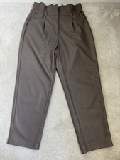 RIVER ISLAND MUSHROOM VERY SOFT FAUX LEATHER PAPER BAG WAIST TROUSERS SIZE 14