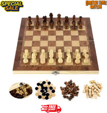 Large Chess Wooden Set Folding Chessboard Magnetic Pieces Wood Board UK New