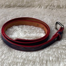 Vintage Circle Y of Yoakum Leather Belt Sz 32 USA Red  Blue Western USA Texas