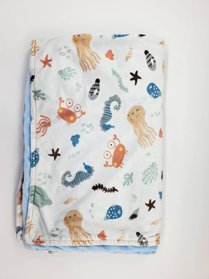 Sealife Ocean Theme Baby Blanket Octopus Dolphin Starfish Seahorse Minky Dot B77 — 第 2/4 张图片