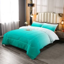 Green Ombre Comforter Set, Kids Bedding Set Full Size, Green White Gradient D...