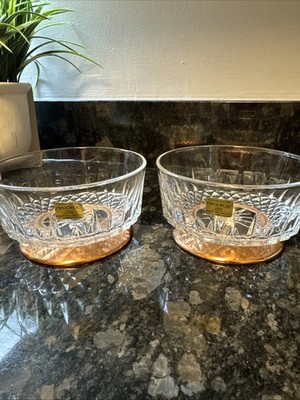 Arcoroc France Copper Craft Guild Glass Bowl with Copper Base Starburst Set of 2