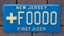 New Jersey Blue 1979-1985 Base First Aider Sample License Plate +F0000 Mint 1207
