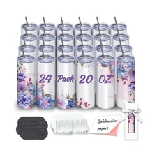 Sublimation Tumblers bulk 20 oz Skinny, 24 Pack Stainless Steel Double Wall I...