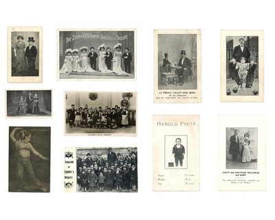 Lot 10 antike Postkarten Sideshow Little People Zwerge Darsteller RP Foto