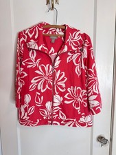 Chico's Short Lightweight 3/4 Sleeve Zip Up Floral Jacket sz 2 Large