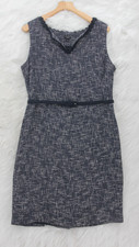 TALBOTS Women's 16 Tweed Shift Dress Blue Sleeveless V Neck Old Money Academia
