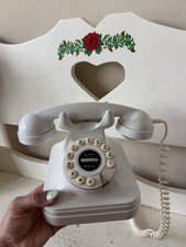 White Retro Corded Telephone 1-Line Home Phone with Flash, Redial, Rotary Style