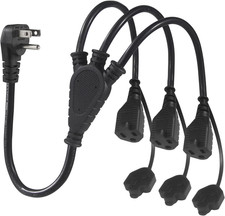 Outdoor 3-Outlet Power Splitter, 90-Degree Flat Plug 1 to 3 Way Outlet Adapter 1