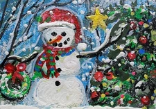 ACEO Original WINTER PAINTING Snowman Snow XMAS TREE Landscape Nature ATC ART