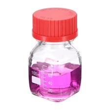 100ml Glass Square Reagent Media Storage Bottles with Red Cap, Clear
