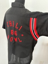 VTG Bowling Shirt Medium Black Red HILTON Striped 50s 60s Chain Stitched