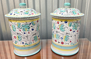 Vintage Italian Rooster Canister Set RISO FARINA Hand Painted Ceramic w/Lids