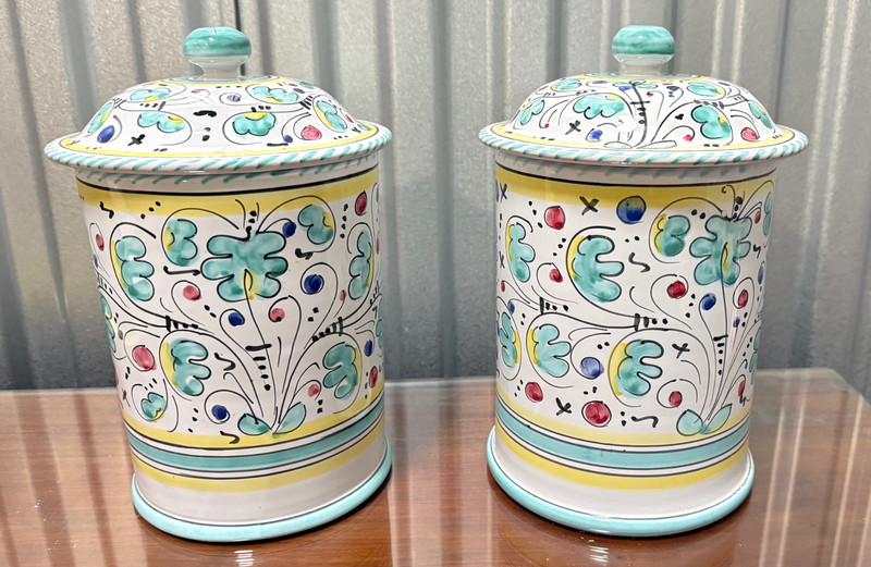 Vintage Italian Rooster Canister Set RISO FARINA Hand Painted Ceramic w/Lids
