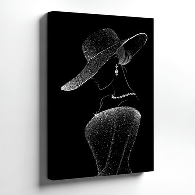Wall Art Elegant Woman in Hat Black White Glamour Portrait Modern Decor Print