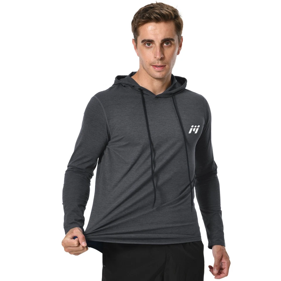 MEETYOO Herren Funktionsshirt Sweatshirt mit Kapuze Laufshirt Fitness Langarm Sportshirt