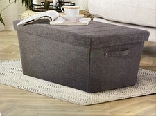 Seville Classics Foldable Storage Bench Ottoman with Handles (Modern Gray)