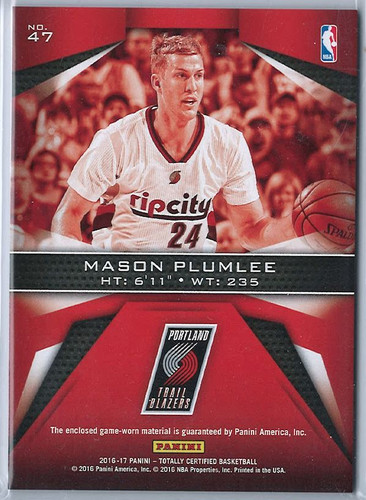 2016-17 Totally Certified Mason Plumlee Fabric of the Game GU Jersey Relic - Picture 2 of 2