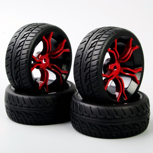 4 Stück Gummireifen & Felge 12 mm Sechskant MPNKR + P0150 für HSP HPI 1:10 On-Road Car - Bild 2 von 6