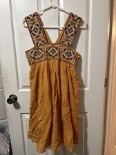 By Anthropologie Flowy Embroidered Boho. Southwestern Dress Marigold Size Small