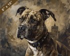 Staffordshire Bull Terrier painting by a historic castle 8x10 Print