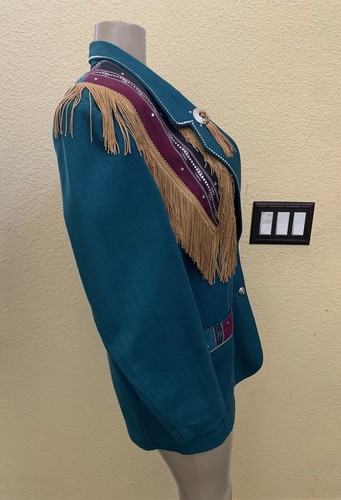 VTG LoriZoni Size Medium Green Two Button Western Blazer Jacket - Picture 2 of 5