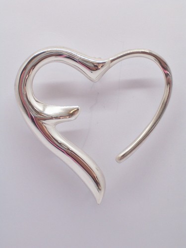 925 Silver Brooch with Initial "F" Heart Shape - Glossy Finish -