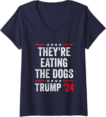 They're Eating The Dogs Funny Debate Trump Quote 2024 Ladies' V-Neck Tshirt