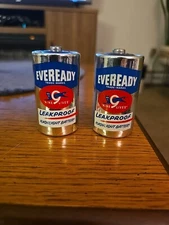 2 Vintage EVEREADY Silver "9 Lives" Cat No. 950 D Size Batteries, 20 Cents 