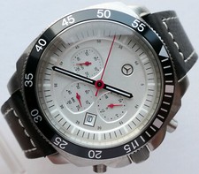 MERCEDES BENZ Mens Watch Stainless Steel Black Leather Strap  