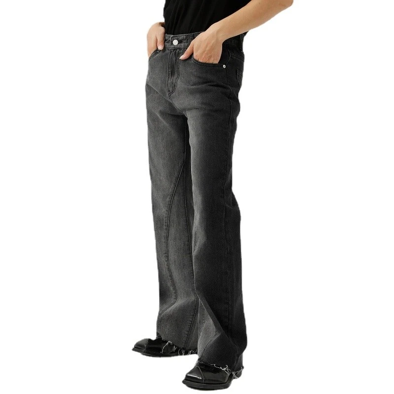 Men Bell Bottom Jeans 60s 70s Vintage Flared Denim Pants Black