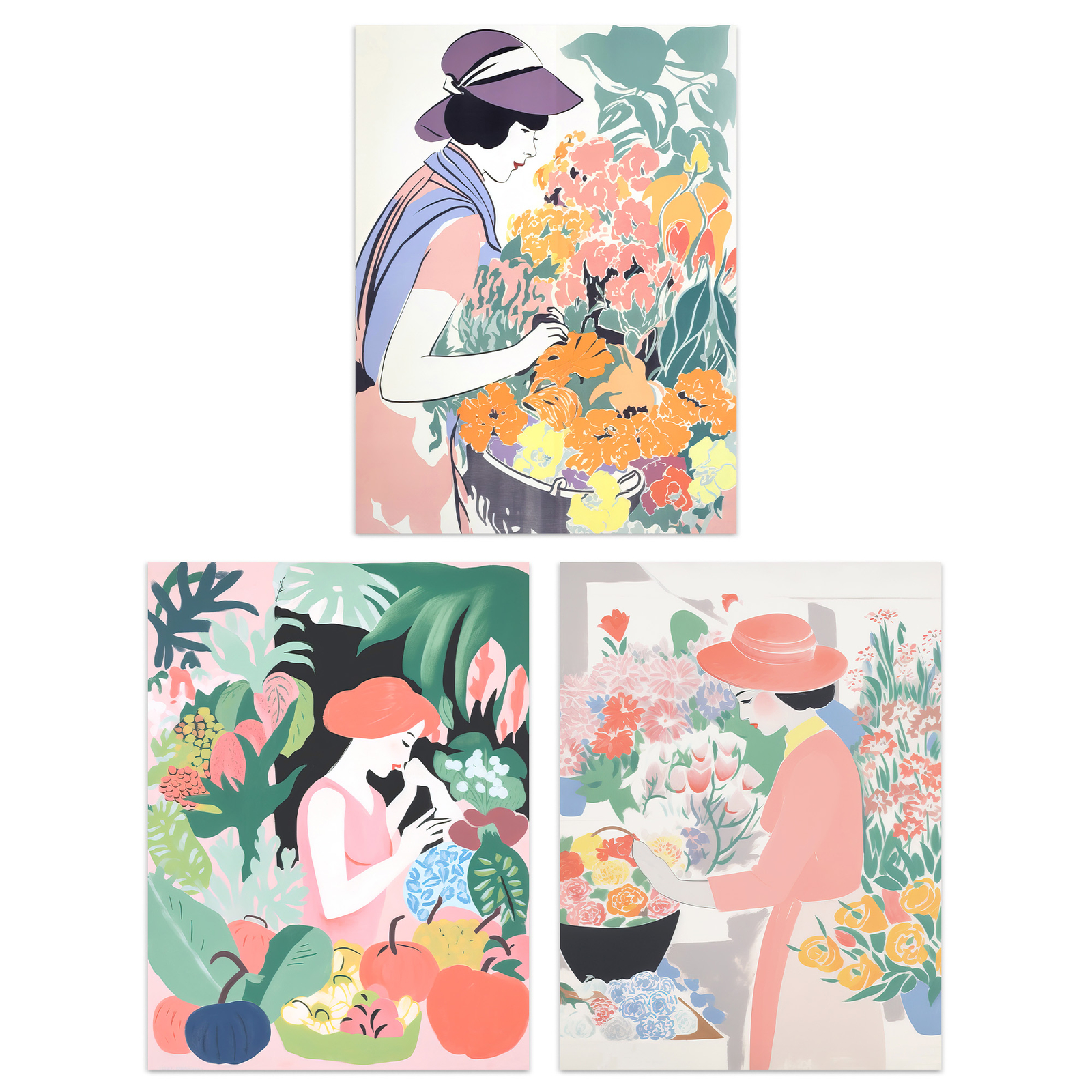 Danish Pastel Aesthetic Flower Market Floral Calming Pink A4 Poster 3 Pack