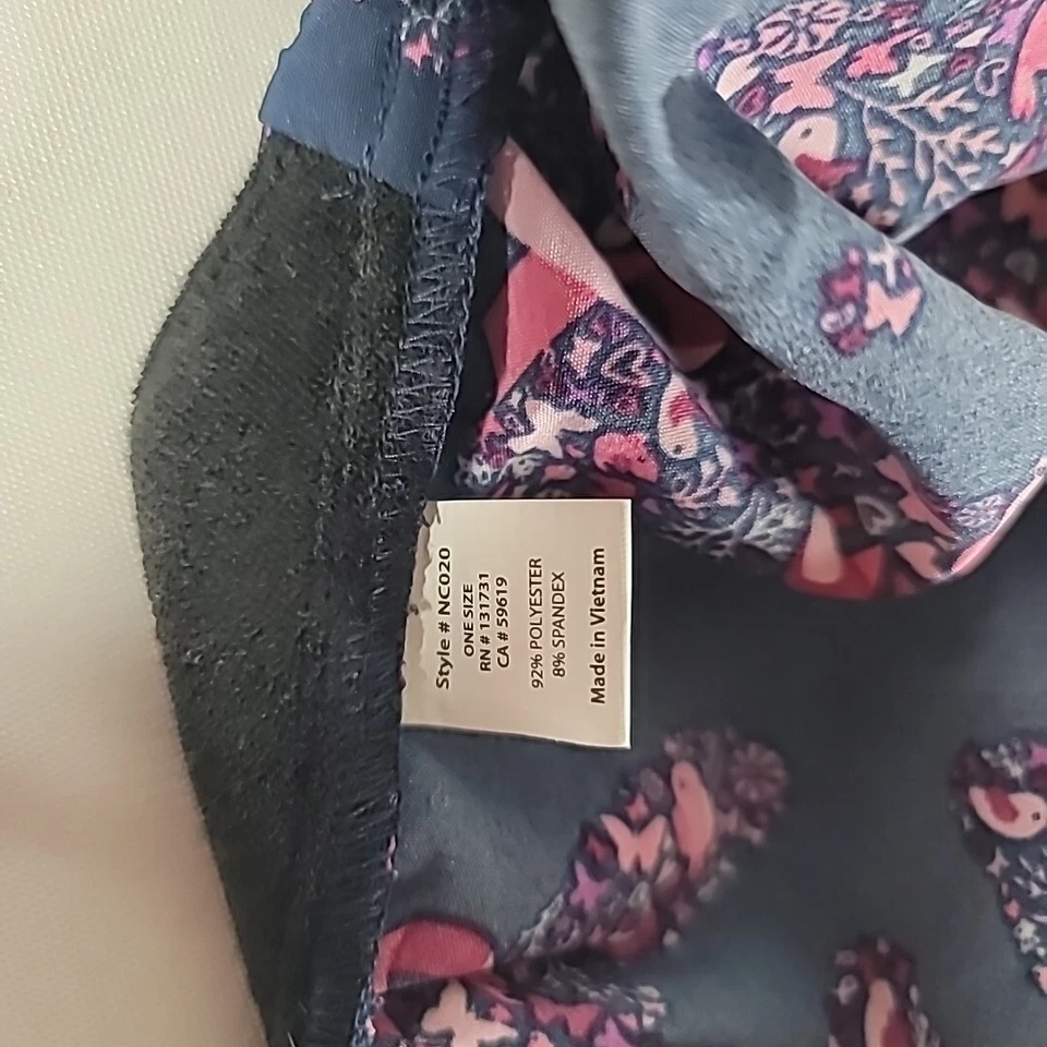 Maevn Adjustable Scrub Hat Birds Flowers Butterfly Ribbon Navy Blue & Pink - Image 3 of 4