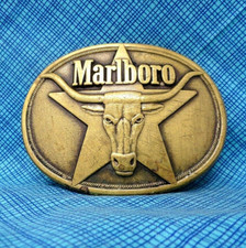 Western Brass Star Longhorn Belt Buckle Vtg 80s Marlboro Cigarette Promo  .A100