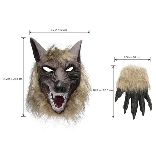 Masque Et Gant Loup Garou Cosplay Halloween Deguisement Carnaval Jeux De Role - Photo 8 sur 14