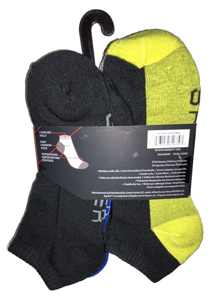 コットン Spyder Low Cut Socks 6 Pair Men 6-12 Multicolor w Foot Logo