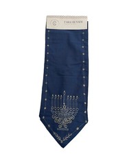 Blue Embroidered Menorah Hanukkah Table Runner 16 x 90