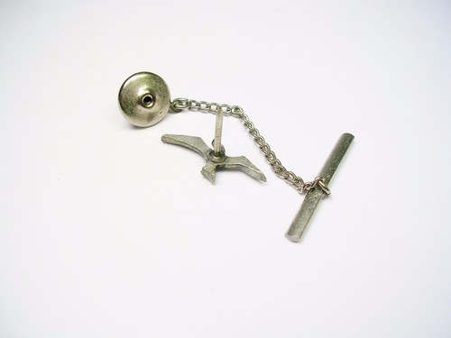 VINTAGE SEAGULL TIE TAC PEWTER MARITIME LIFE TIE PIN WITH CHAIN TIE ACCESSORY - Picture 3 of 3