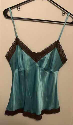 Gold Hawk Medium Silk Teal Blue & Brown Cami Tank… - image 1