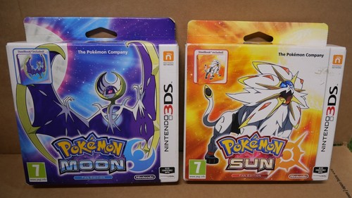 Nintendo 2 x 3DS Pokemon Ultra Sol y Luna Caja Limitada Steelbook Completo