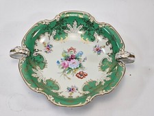 ANTIQUE JAPANESE Noritake Morimura Floral green teal trinket plate w/ handles